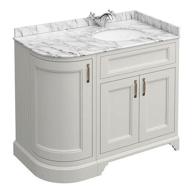 Chatsworth Grey LH 1005mm Curved Corner Vanity Unit with White Marble