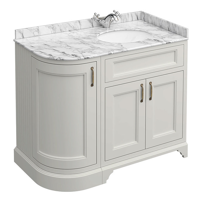 Chatsworth Grey LH 1005mm Curved Corner Vanity Unit with White Marble Basin Top Large Image