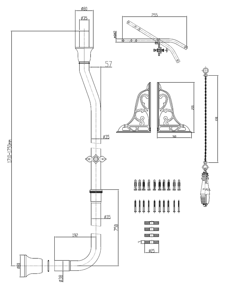 Chatsworth High Level Flush Pipe Kit Matt Black