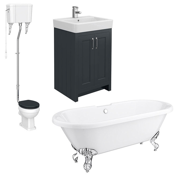 Chatsworth High Level Graphite Roll Top Bathroom Suite  In Bathroom Large Image
