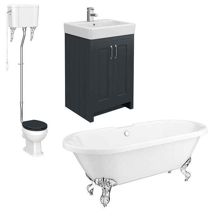 Chatsworth High Level Graphite Roll Top Bathroom Suite In Bathroom Large Image