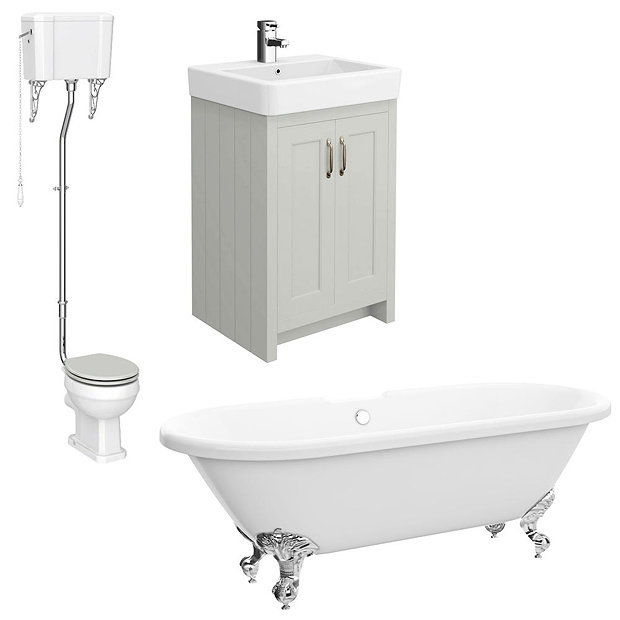 Chatsworth High Level Grey Roll Top Bathroom Suite | Victorian Plumbing UK