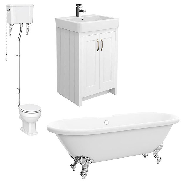 Chatsworth High Level White Roll Top Bathroom Suite Victorian Plumbing UK