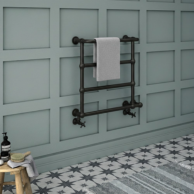 Chatsworth Maine Matt Black Traditional Heated Towel Rail with Heating Element Connection