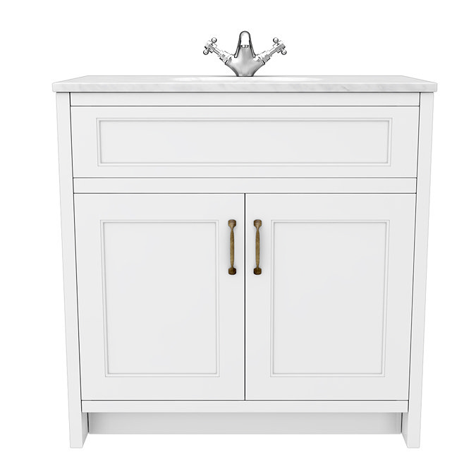 Chatsworth White Marble 810mm Traditional White Vanity Unit + Toilet Package In Bathroom Large Imag