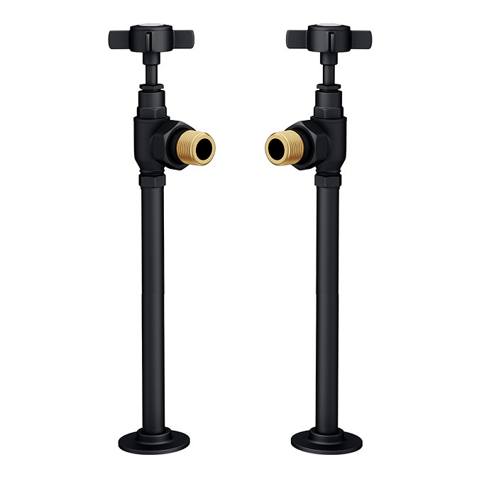 Chatsworth Traditional Angled Radiator Valves and Pipe Set - Matt Black