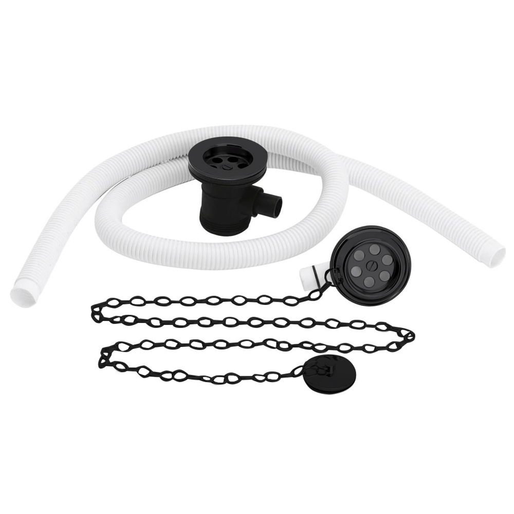 Chatsworth Extended Retainer Bath Waste, Overflow with Brass Plug and Link Chain Matt Black