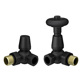 Chatsworth Matt Black Thermostatic Corner Radiator Valves (Black Ring) - Energy Saving