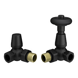 Chatsworth Matt Black Thermostatic Corner Radiator Valves (Black Ring) - Energy Saving