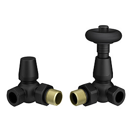 Chatsworth Matt Black Thermostatic Corner Radiator Valves (Black Ring) - Energy Saving