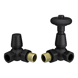 Chatsworth Matt Black Thermostatic Corner Radiator Valves (Black Ring) - Energy Saving