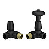 Chatsworth Matt Black Thermostatic Corner Radiator Valves (Black Ring) - Energy Saving