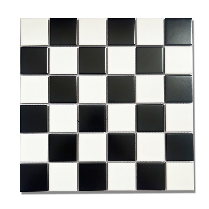 Chatsworth Matt Black & White Checkerboard Mosaic Tile Sheet - 306 x 306mm