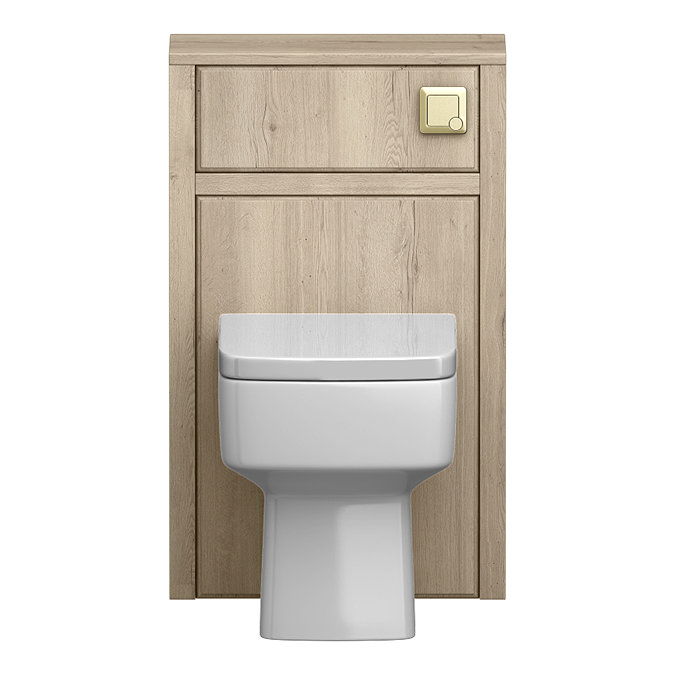 Chatsworth Natural Oak Toilet Unit with Square Pan, Cistern & Brushed Brass Flush