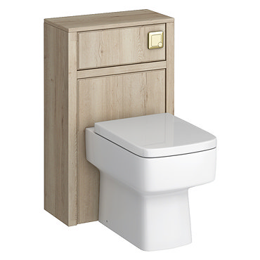 Chatsworth Natural Oak Toilet Unit with Square Pan, Cistern & Brushed Brass Flush