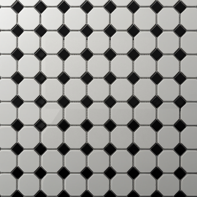 Chatsworth Octagon Black & White Mosaic Tile Sheet - 295 x 295mm