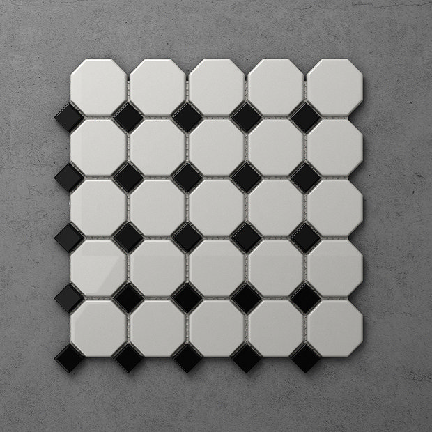 Chatsworth Octagon Black & White Mosaic Tile Sheet 295 x 295mm