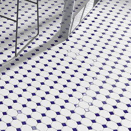 Chatsworth Octagon Blue & White Mosaic Tile Sheet - 295 x 295mm
