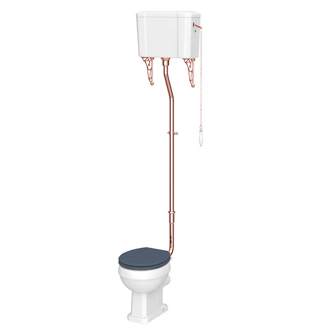 Chatsworth Rose Gold High Level Traditional Toilet w. Blue Seat Large Image