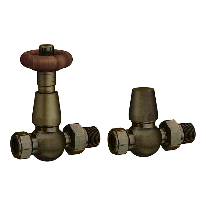 Chatsworth Rustic Brass Thermostatic Straight Radiator Valves - Energy Saving