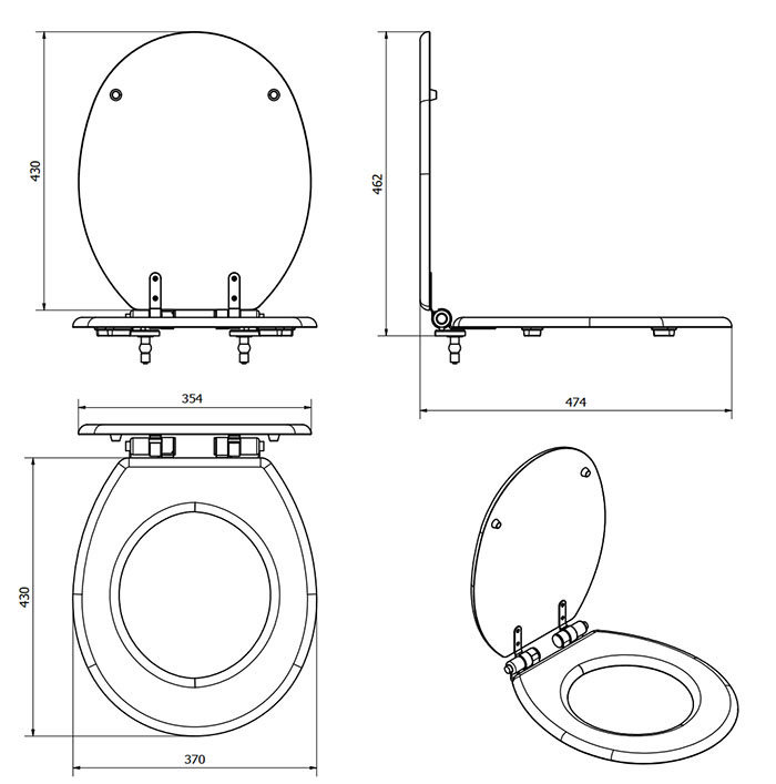 Chatsworth Satin Black Soft Close Top Fixing Toilet Seat with Matt Black Hinge Set