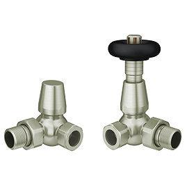 Chatsworth Satin Nickel & Black Thermostatic Corner Radiator Valves - Energy Saving