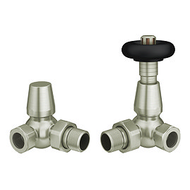 Chatsworth Satin Nickel & Black Thermostatic Corner Radiator Valves - Energy Saving