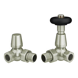 Chatsworth Satin Nickel & Black Thermostatic Corner Radiator Valves - Energy Saving