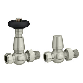 Chatsworth Satin Nickel & Black Thermostatic Straight Radiator Valves - Energy Saving