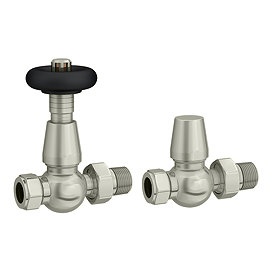 Chatsworth Satin Nickel & Black Thermostatic Straight Radiator Valves - Energy Saving