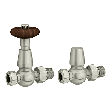 Chatsworth Satin Nickel Thermostatic Straight Radiator Valves - Energy Saving