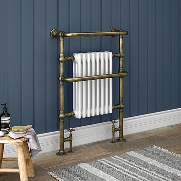 Chatsworth Savoy Antique Brass Radiator with Extra Towel Bar