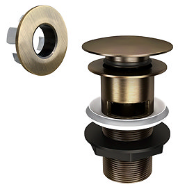 Chatsworth Slotted Click Clack Basin Waste with Round Overflow Cover - Antique Brass