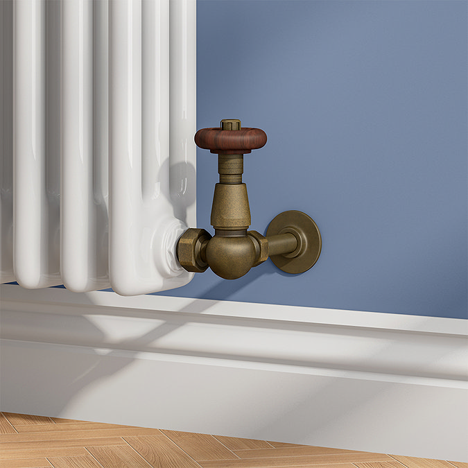 Chatsworth Rustic Brass Thermostatic Corner Radiator Valves - Energy Saving