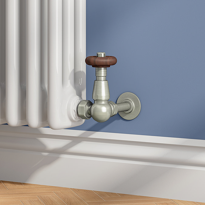 Chatsworth Satin Nickel Thermostatic Corner Radiator Valves - Energy Saving