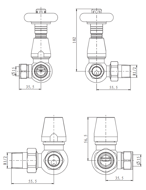 Chatsworth Satin Nickel Thermostatic Corner Radiator Valves - Energy Saving