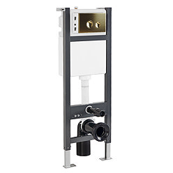 Chatsworth Toilet Cistern Frame with Antique Brass Dual Flush Plate for Wall Hung Pans - Round Buttons