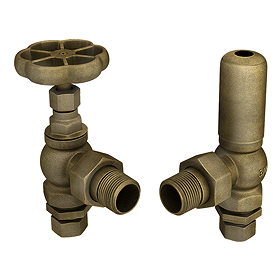 Chatsworth Traditional 1/2" BSP Daisy Wheel Angled Radiator Valves Rustic Brass