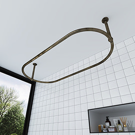 Chatsworth Traditional 1500 x 700mm Antique Brass Oval Shower Curtain Rail Large Image
