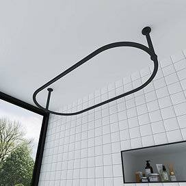 Chatsworth Traditional 1500 x 700mm Matt Black Oval Shower Curtain Rail Large Image