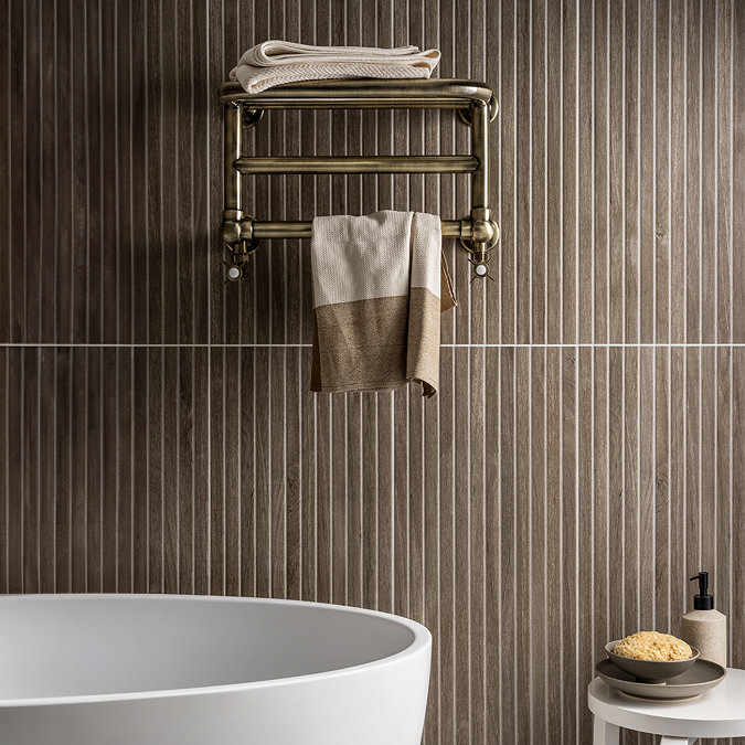 Chatsworth Traditional 300 x 500mm Antique Brass Heated Towel Rail Shelf