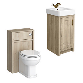 Chatsworth 425mm Natural Oak Vanity & WC Unit Package – Traditional Bathroom Set with Cistern & Soft-Close Toilet Seat