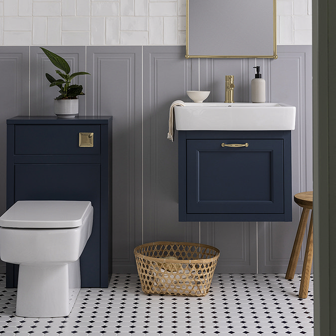 Chatsworth Traditional 500mm Blue Toilet Unit with Square Pan, Cistern & Brushed Brass Flush