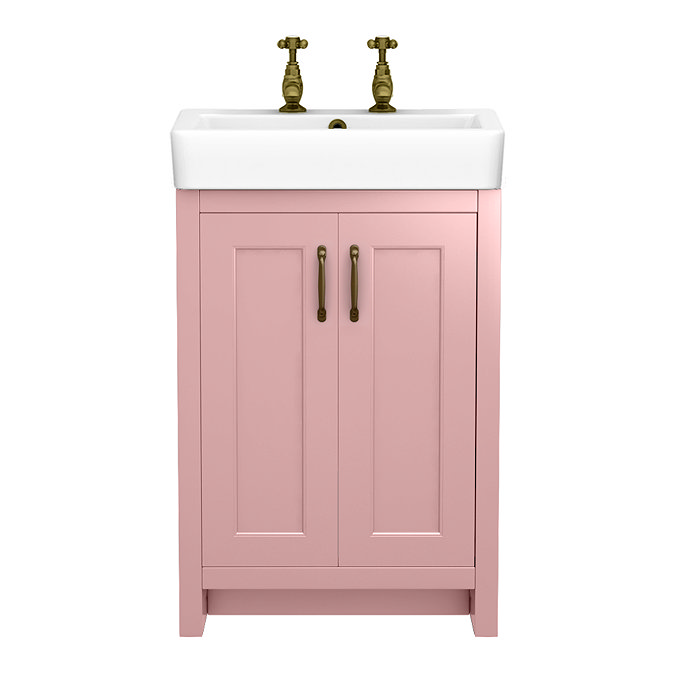 Chatsworth Traditional 560mm Dusky Pink Vanity - 2 Tap Hole with Antique Brass Handles