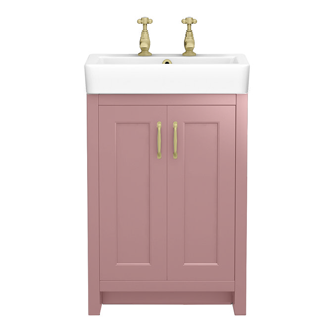 Chatsworth Traditional 560mm Dusky Pink Vanity - 2 Tap Hole with Brushed Brass Handles