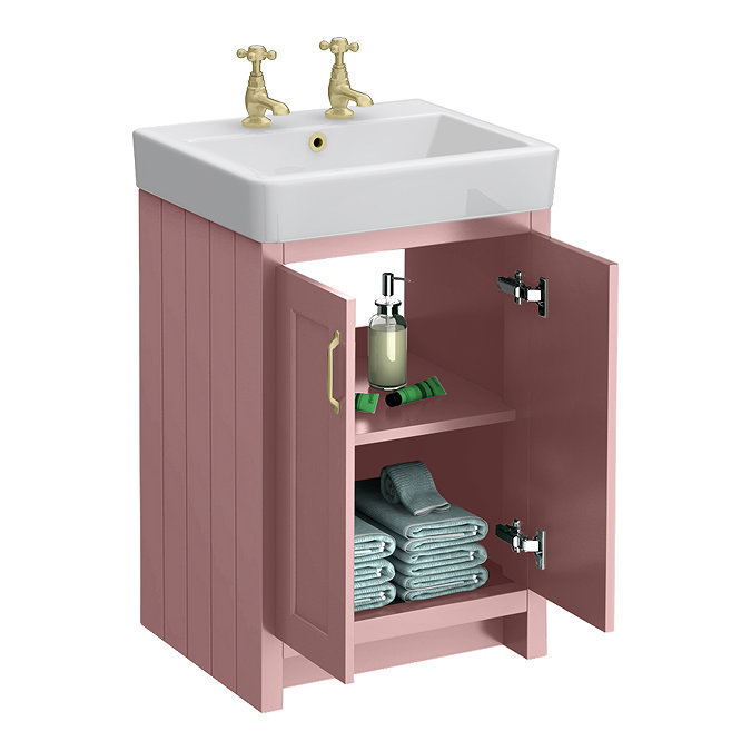 Chatsworth Traditional 560mm Dusky Pink Vanity - 2 Tap Hole with Brushed Brass Handles