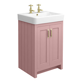 Chatsworth Traditional 560mm Dusky Pink Vanity - 2 Tap Hole with Brushed Brass Handles