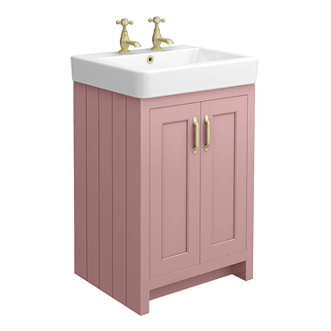 Chatsworth Traditional 560mm Dusky Pink Vanity - 2 Tap Hole with Brushed Brass Handles