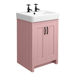 Chatsworth Traditional 560mm Dusky Pink Vanity - 2 Tap Hole with Matt Black Handles