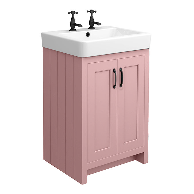 Chatsworth Traditional 560mm Dusky Pink Vanity - 2 Tap Hole with Matt Black Handles